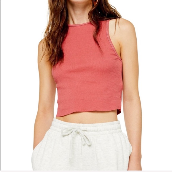 Topshop Tops - TOPSHOP | Pink Ribbed Halter Crop Top NWT